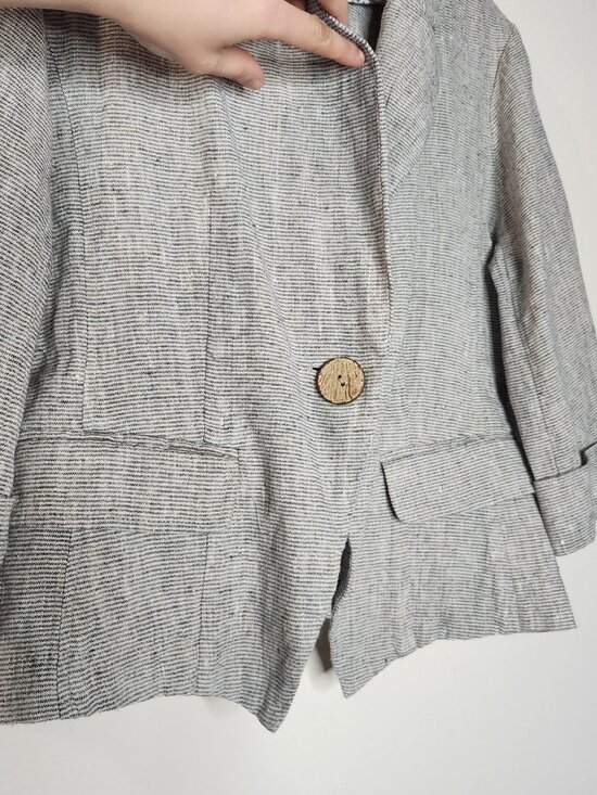 Yuvita Womens Medium Linen Cotton Blazer Gray Striped - Picture 3 of 6